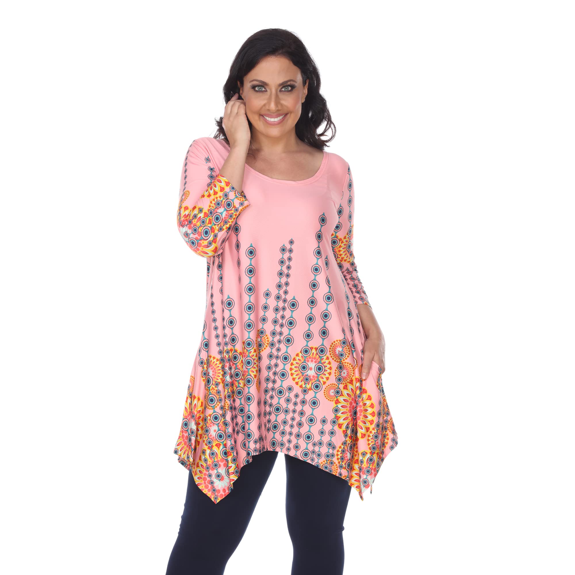 White Mark PS1301-46-1XL Plus Size Rella Tunic Dress - Pink  1XL