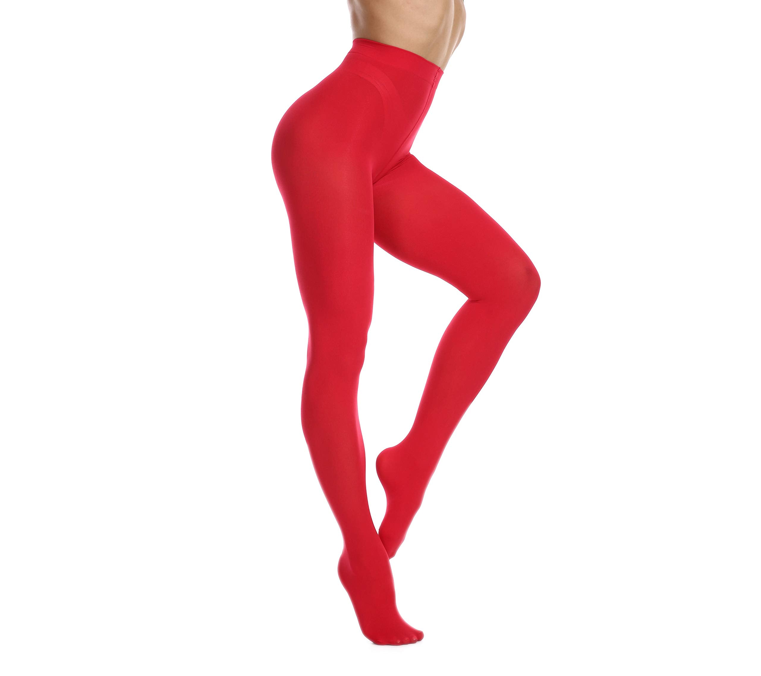 Frola Women's 80 Denier Soft Semi Opaque Solid Color Footed Pantyhose Tights(XX-Large,Red)