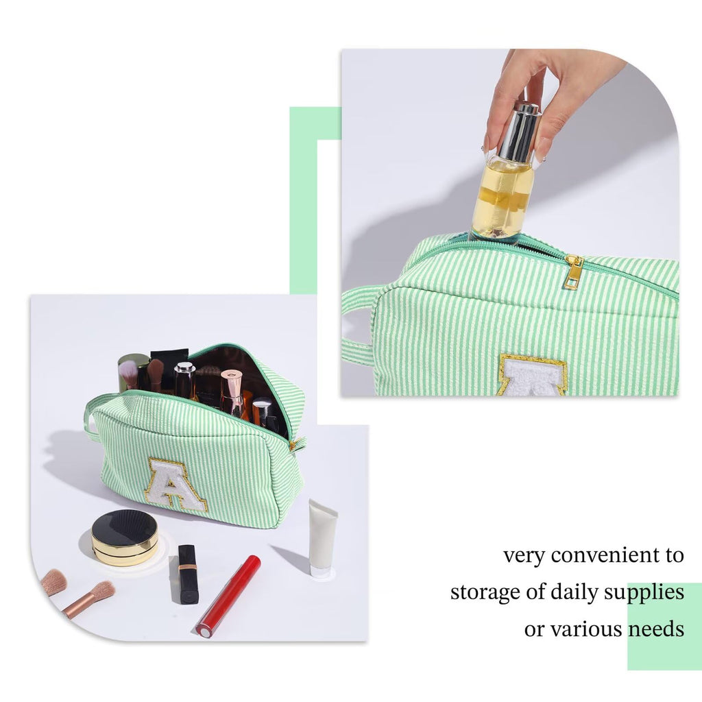 YOOLIFE Initial Makeup Bag - Personalized Monogram Cute Green Makeup Bag Cosmetic Travel Toiletry Pouch Make Up Case for Women M