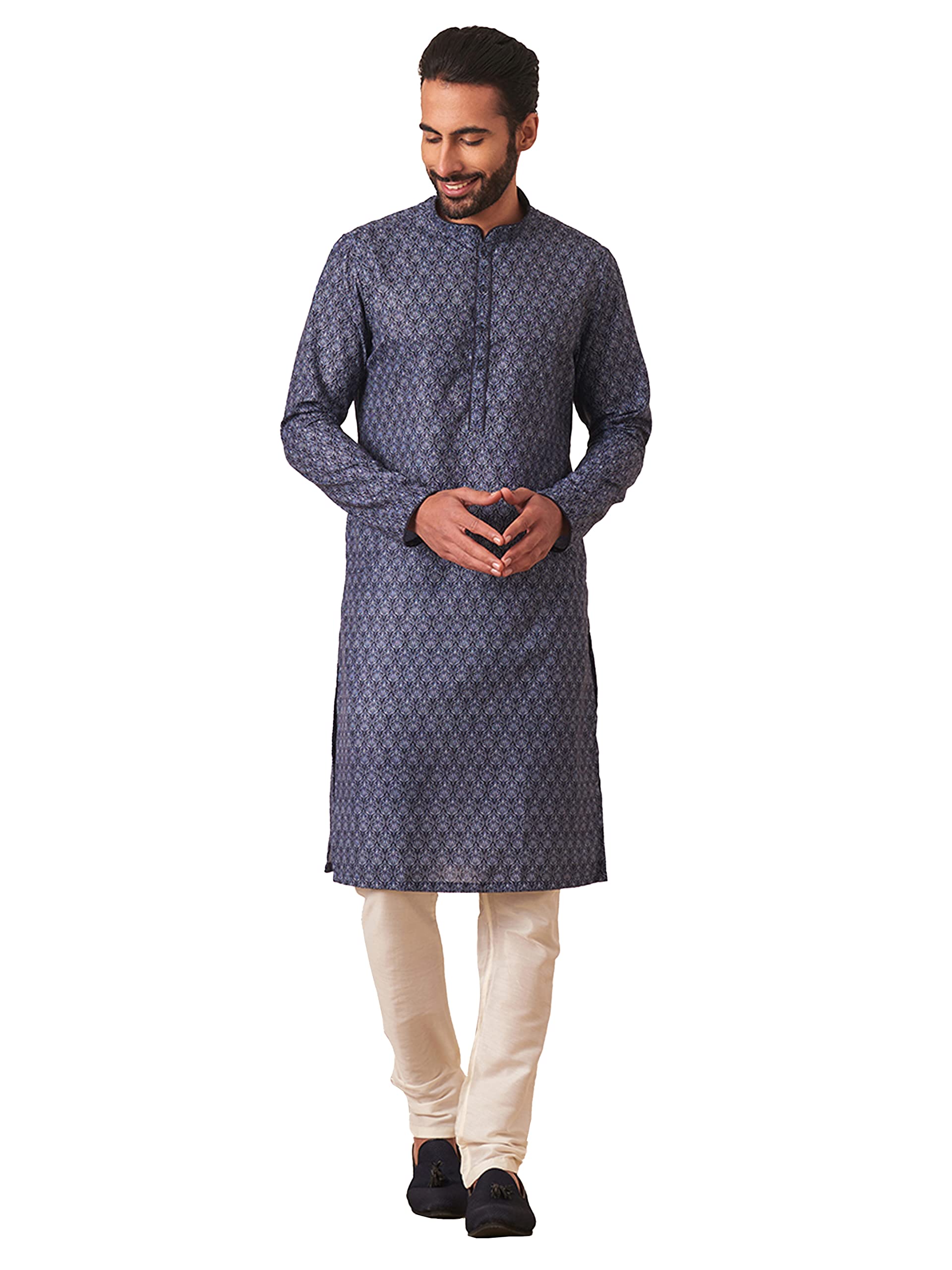 Manyavar Mens Kurta, Full Sleeves Mandarin Collar Ethnic Knee Length Kurta Only, Kurta for Festivals, Wedding, Party & Annivers