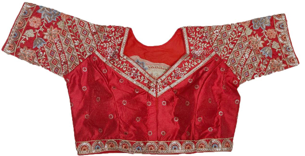 Pujia Mills WomenS Ethnic Wear Golden Codding With Multi Embroidery Sequence Work Sweetheart Neck Half Sleeve Readymade Bridal 