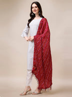 Fashion Basket Women Cotton Striped Printed Kurta Set With Pant & Dupatta (Small, White)