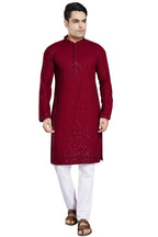 DIVISIVE Mens Sequince Embroidered Cotton Blend Only Kurta (DKRT2_XL_Maroon)