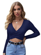 Shasmi Womens & Girls Navy Blue Full Sleeve, V-Neck, Ruched Bust Solid Tops for Women/Tops, T-Shirts for Girls (TOP 64 N Blue 