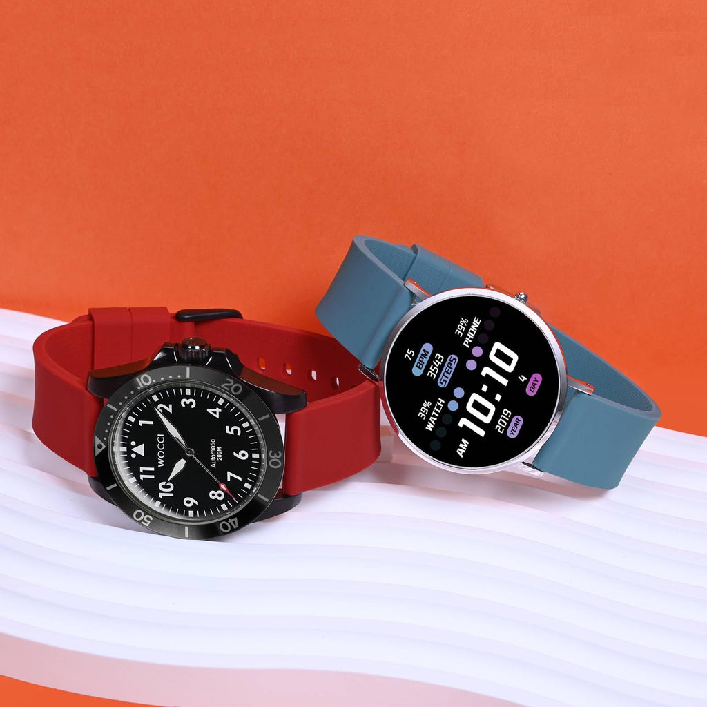 WOCCI 14mm Silicone Watch Band, Quick Release Rubber Replacement Strap with Black Stainless Steel Buckle (Christmas Red)