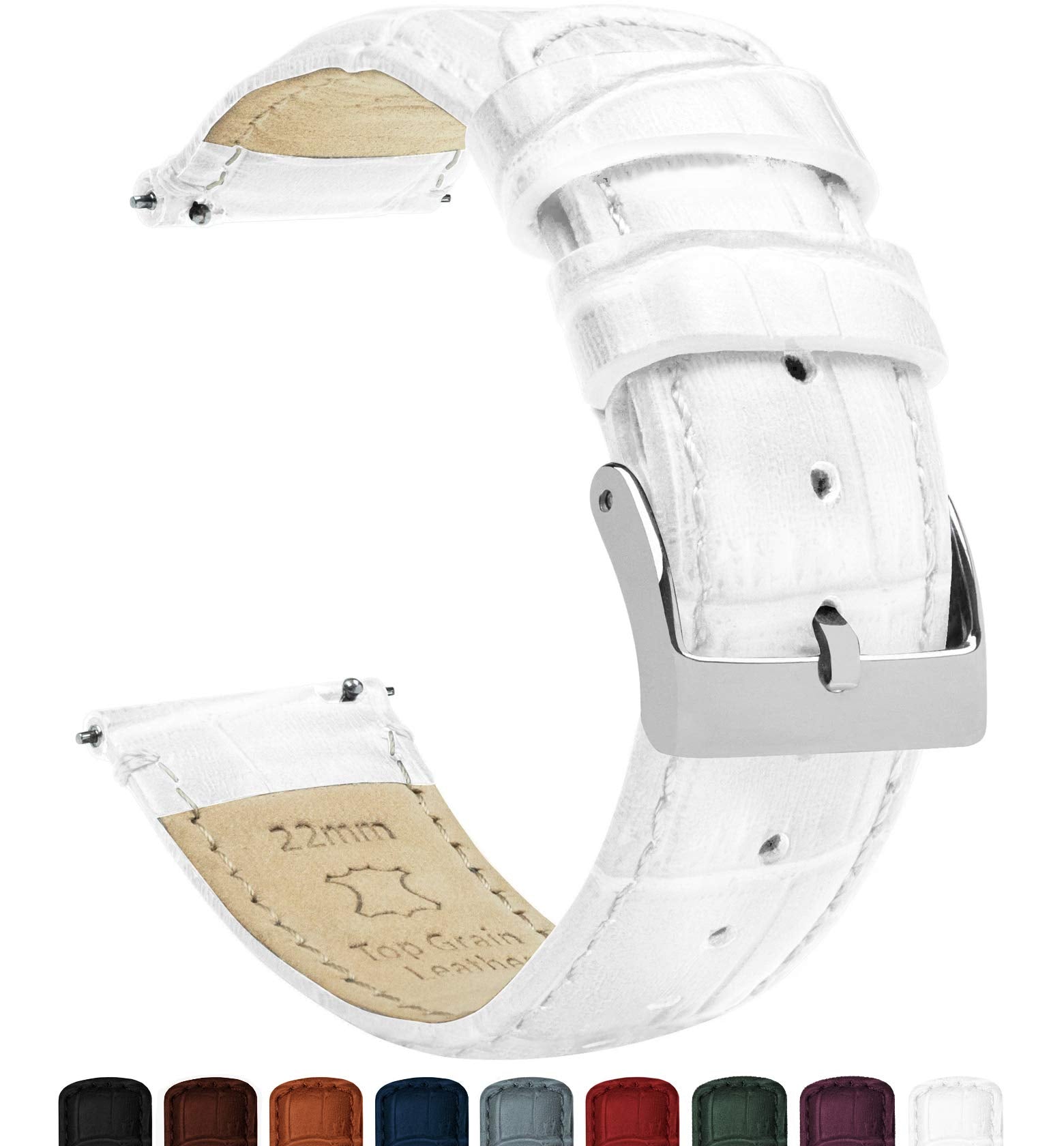 14mm White - BARTON Alligator Grain - Quick Release Leather Watch Bands