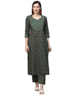 ANNI DESIGNER Womens Cotton Blend Printed Straight Kurta with Pant (Jinki-Light Green_M_Dark Blue_Medium)