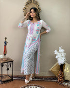 ANNI DESIGNER Womens Cotton Blend Printed Straight Kurta with Pant (Pupet White_XXL_White_XX-Large)