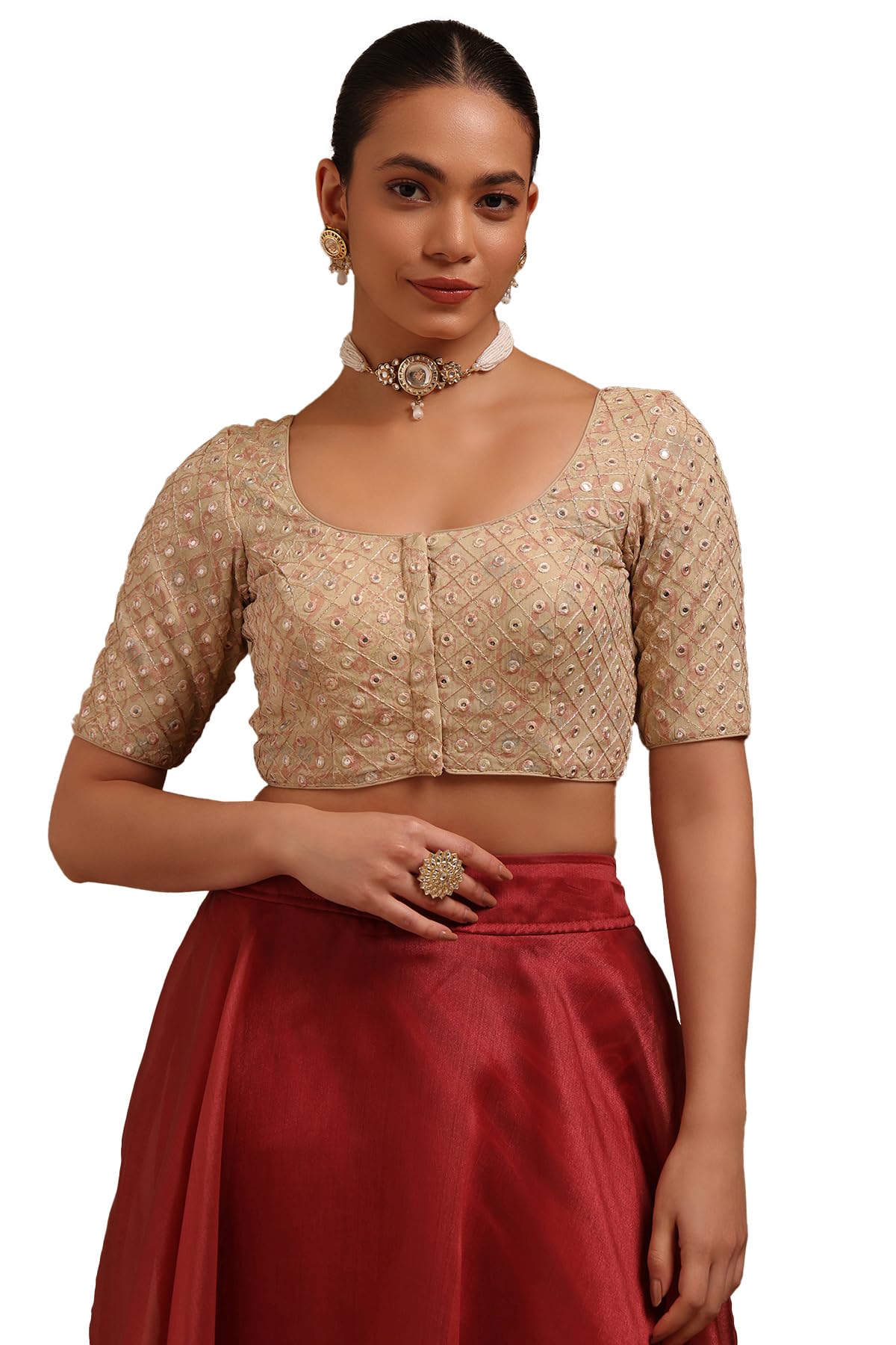 Soch Women Georgette Embroidered Padded Blouse with Faux Mirror