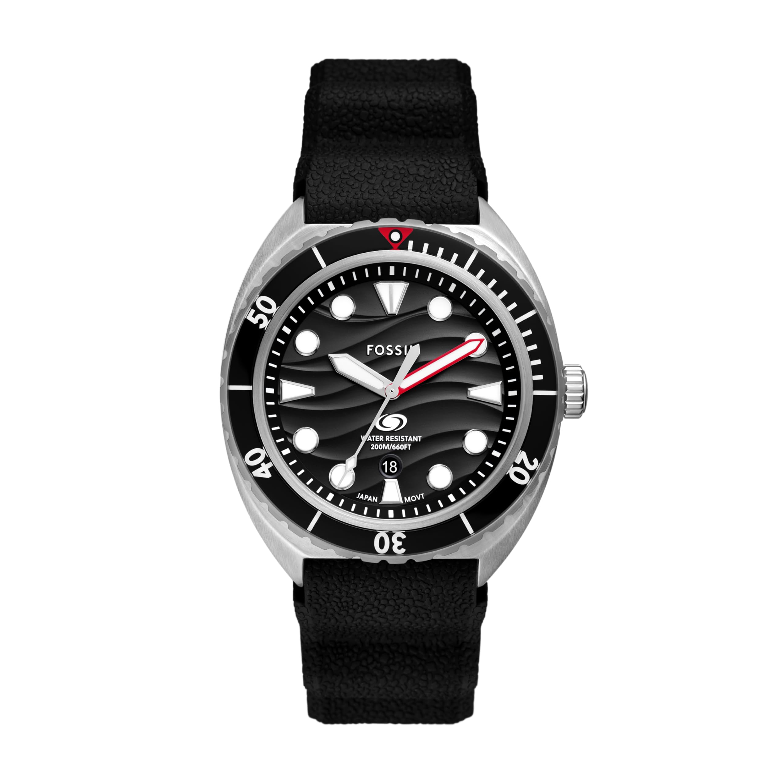 Fossil Men's Breaker Quartz Stainless Steel Three-Hand Silicone Strap Watch, Color: Black (Model: FS6062)