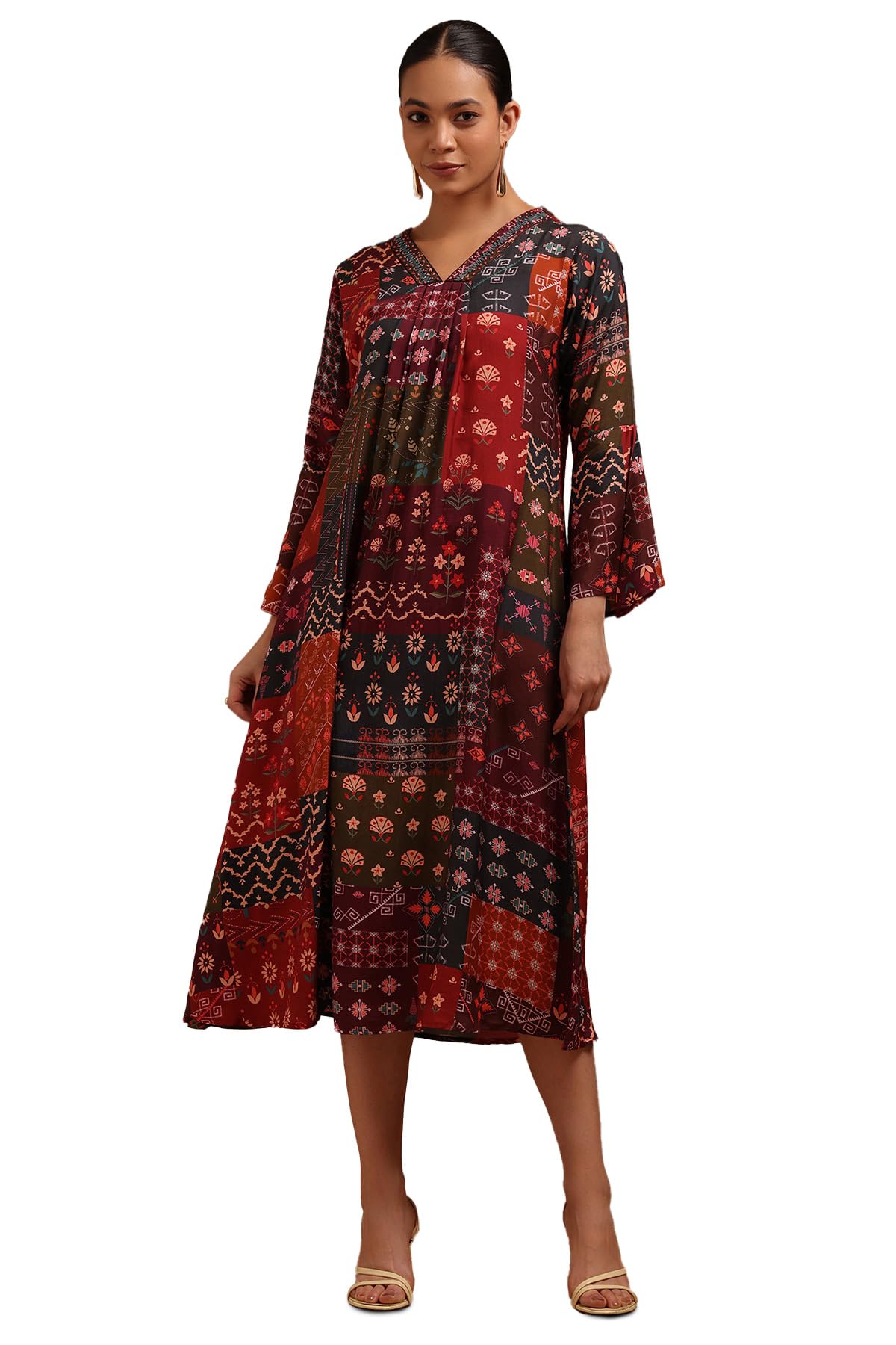 Soch Women Muslin Botanical Print Dress with Thread Work