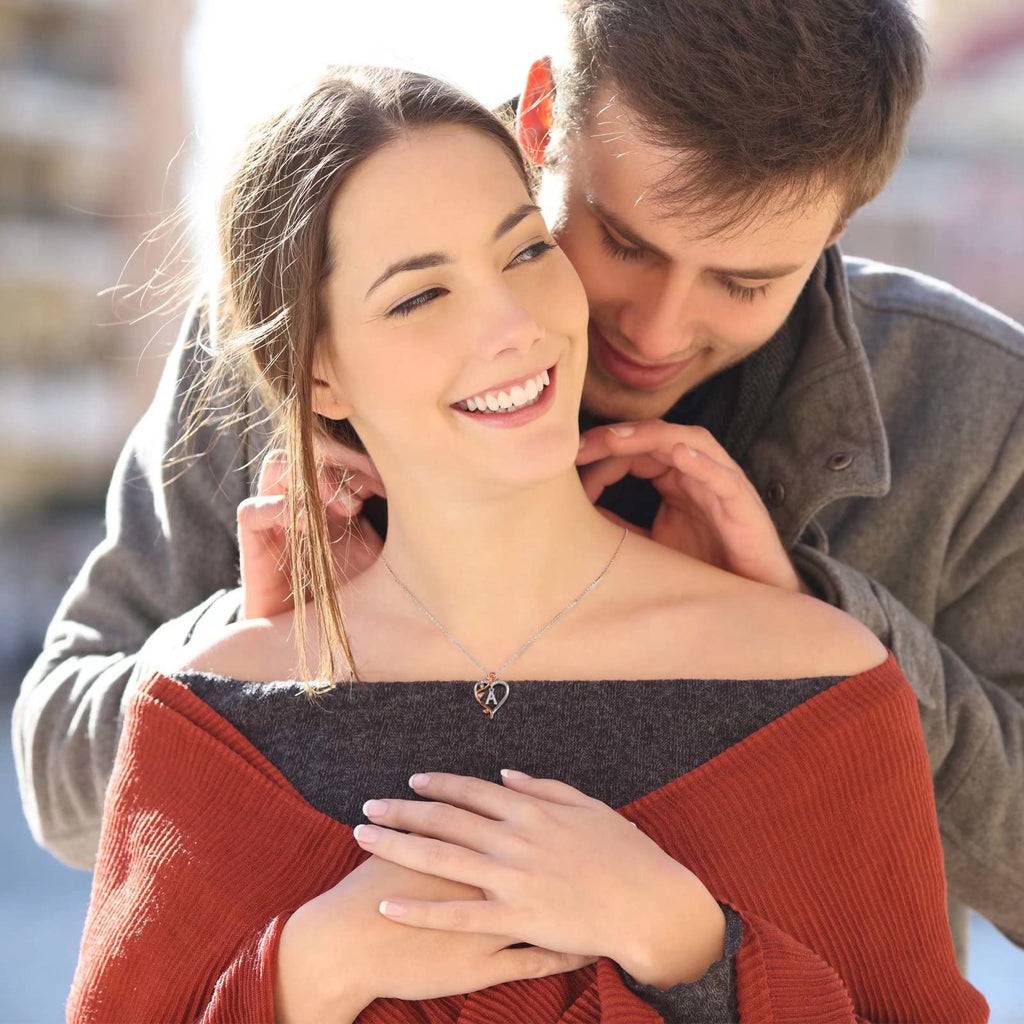 Necklace Gifts for Women, 925 Sterling Silver Rose Love Heart Initial C Letter Pendant Necklace Jewelry Mothers Day Valentines C