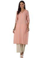 Libas Womens Woven Design Cotton Straight Kurta For Women Peach