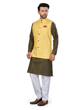 Be Active MenS Solid Linen Blend Kurta Pyjama 3 Piece Set || Men Kurta Pajama With Modi Jacket || Kurta Pajama Nehru Jacket For