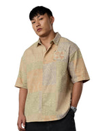 The Souled Store Avatar: Everythings Connected Men and Boys Short Sleeves Collared Neck Button Front Beige Graphic Printed Cott