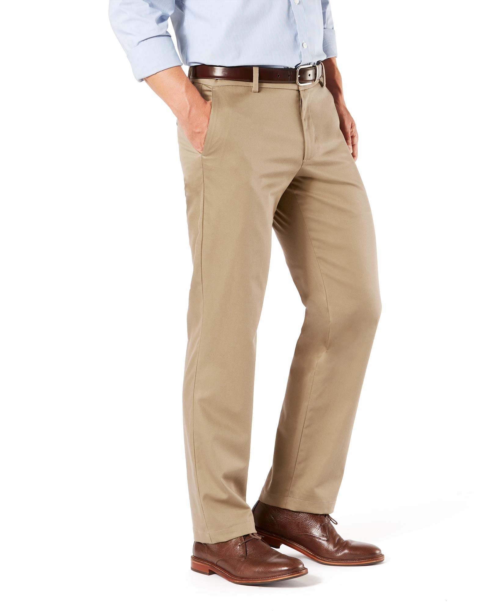 Dockers Men's Straight Fit Signature Lux Cotton Stretch Pant, New British Khaki, 32W x 30L