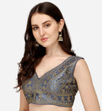 Vihu Fashion WomenS Silk Embroidery Sequins Zari Work Readymade Saree Blouse