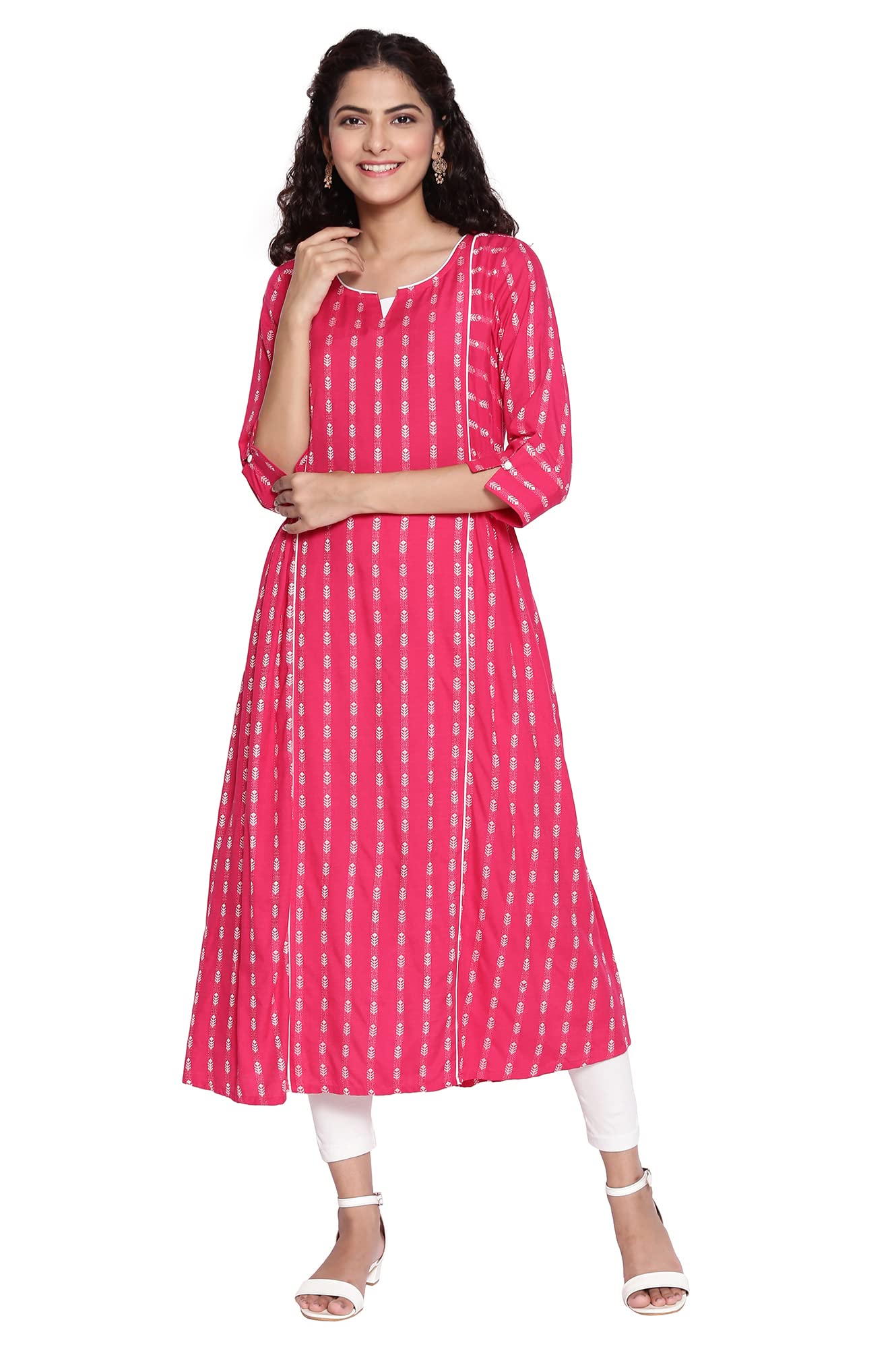 Aurelia Round Neck Rayon Womens Below Knee Kurta (S21Aua11864004,Pink,Medium)