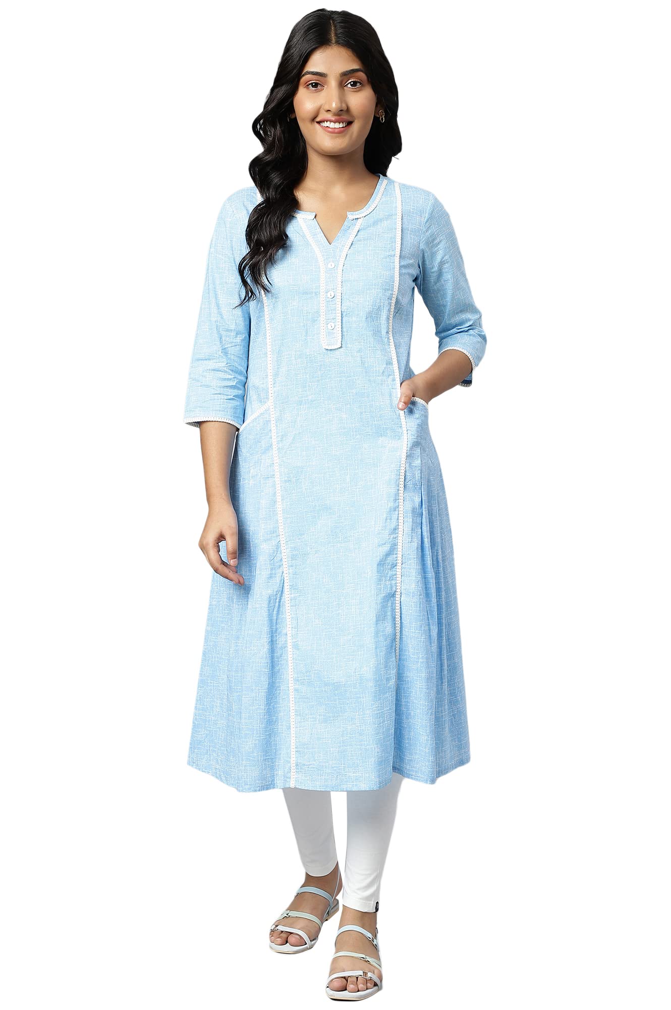 Aurelia Women Blue Cotton Geometric Printed Straight Kurta_22Aua13371-504114_Xs