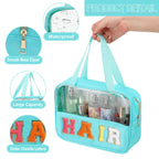 Chenille Letter Patch Clear Bag,Preppy Multi-purpose PVC&Nylon Clear Makeup Bag with Handles,Large Travel Makeup Toiletry Storag