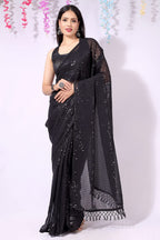 Shiv Textiles Womens Georgette Sequence Ready To Wear One Minute Saree for women With Unstitched Blouse.