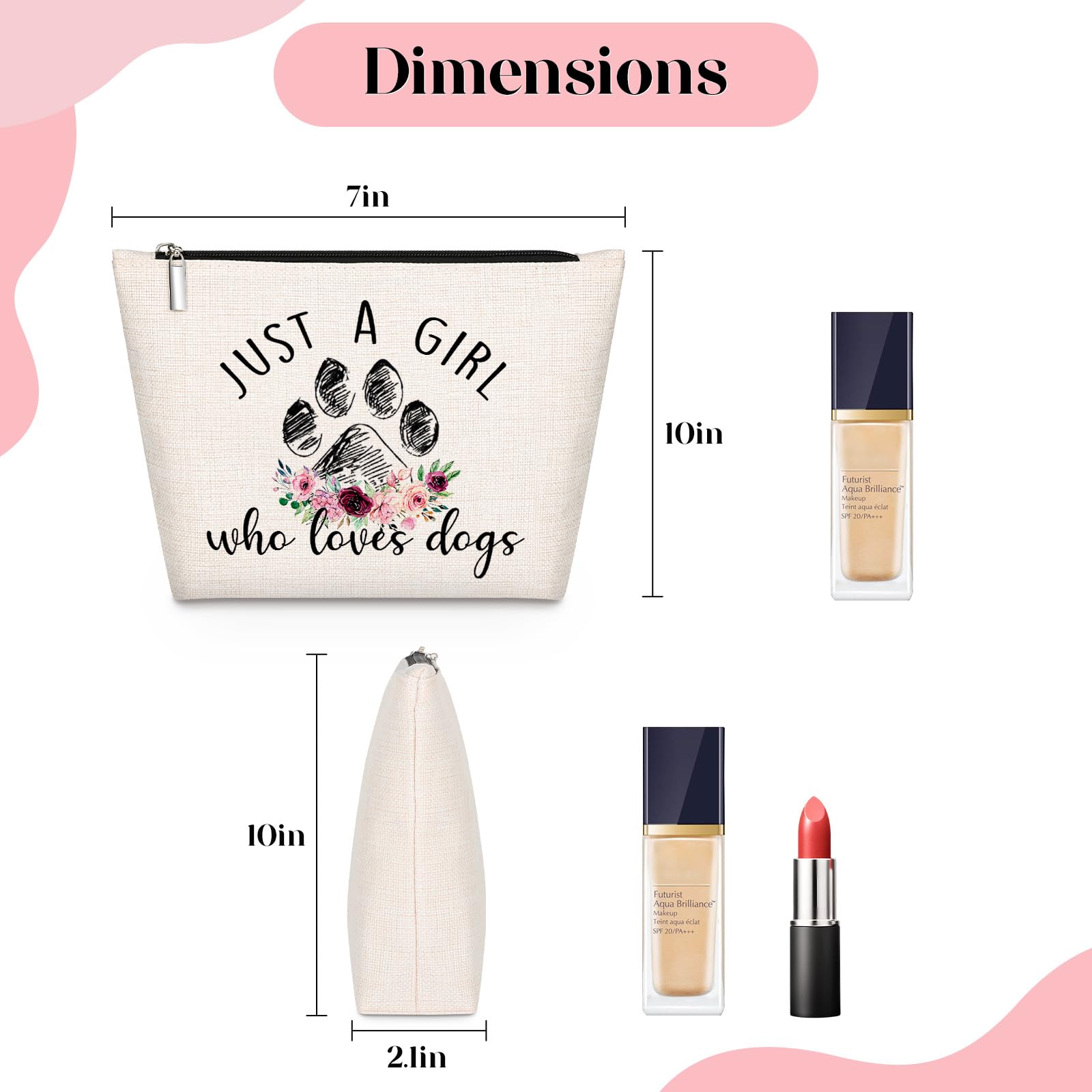 GevGuxLuo Dog Gifts for Dog Lovers, Dog Makeup Bag for Women with Mirror, Dog Birthday Gifts Ideas for Daughter Sister Bestie, C