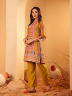 Varanga Women Mustard Ethnic Printed Straight Kurta With Trousers  Cotton Set For Casual Outings, Stylish Design For All Occasio