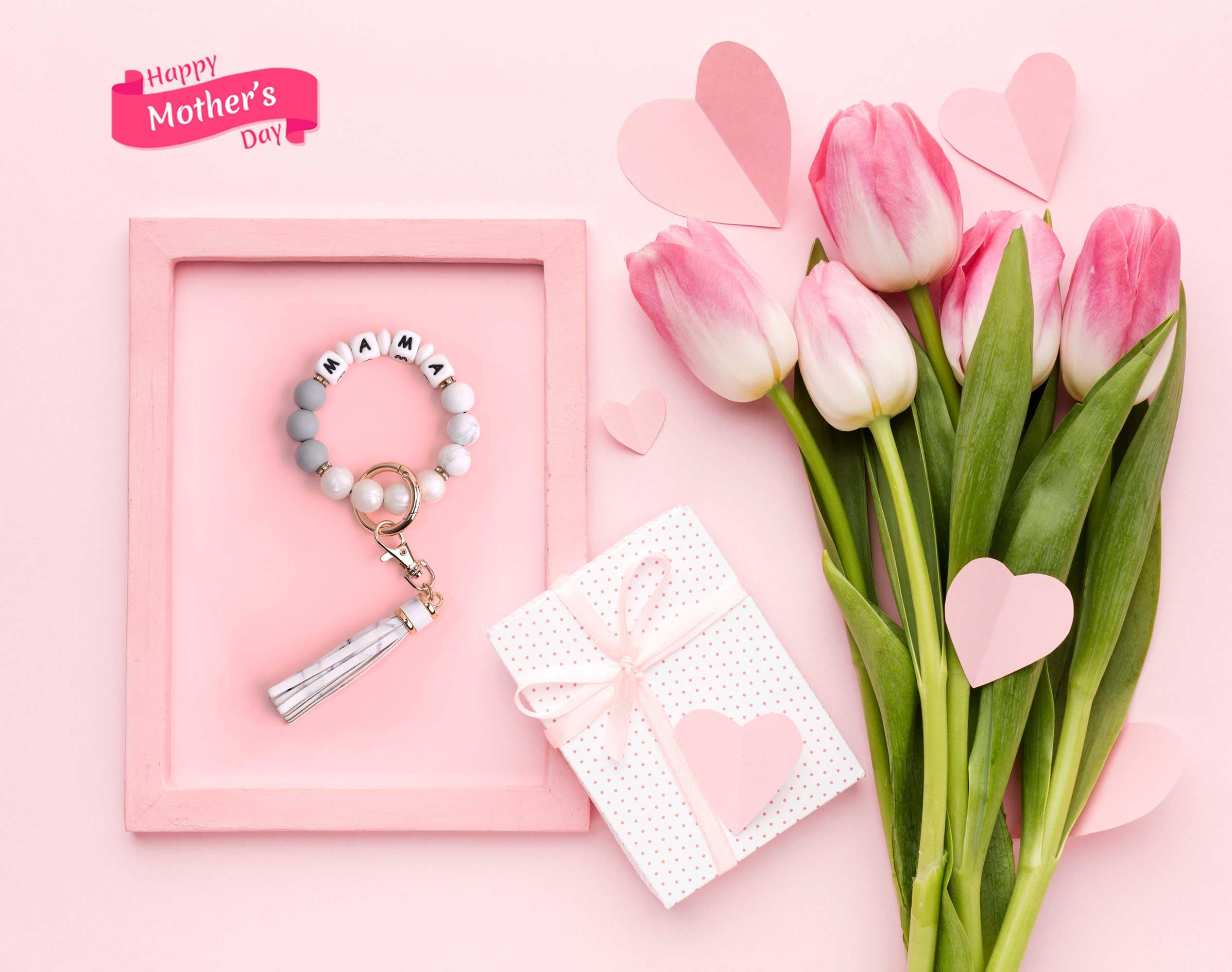 BAOSIWA Women Silicone Keychain Bracelet Beaded Wristlet Key Ring Christmas White Bangle Chains with Leather Tassel