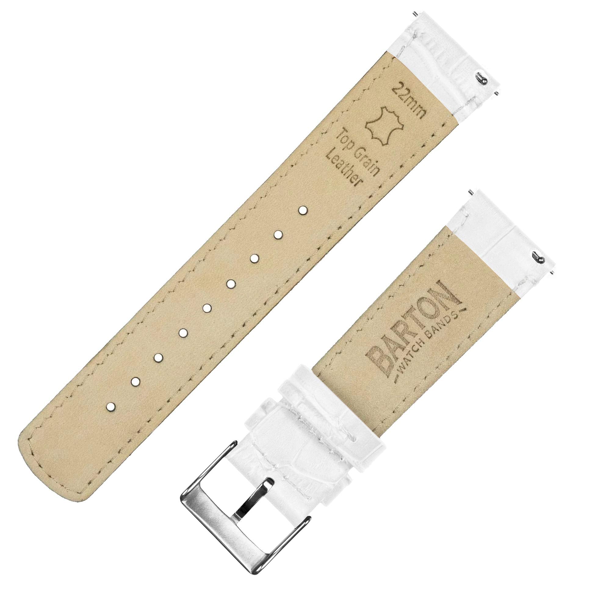 12mm White - BARTON Alligator Grain - Quick Release Leather Watch Bands