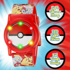 Accutime Kids Pokemon Pokeball Digital LCD Quartz Flip Open Red Wrist Watch, Cool Inexpensive Gift & Party Favor for Boys, Girls