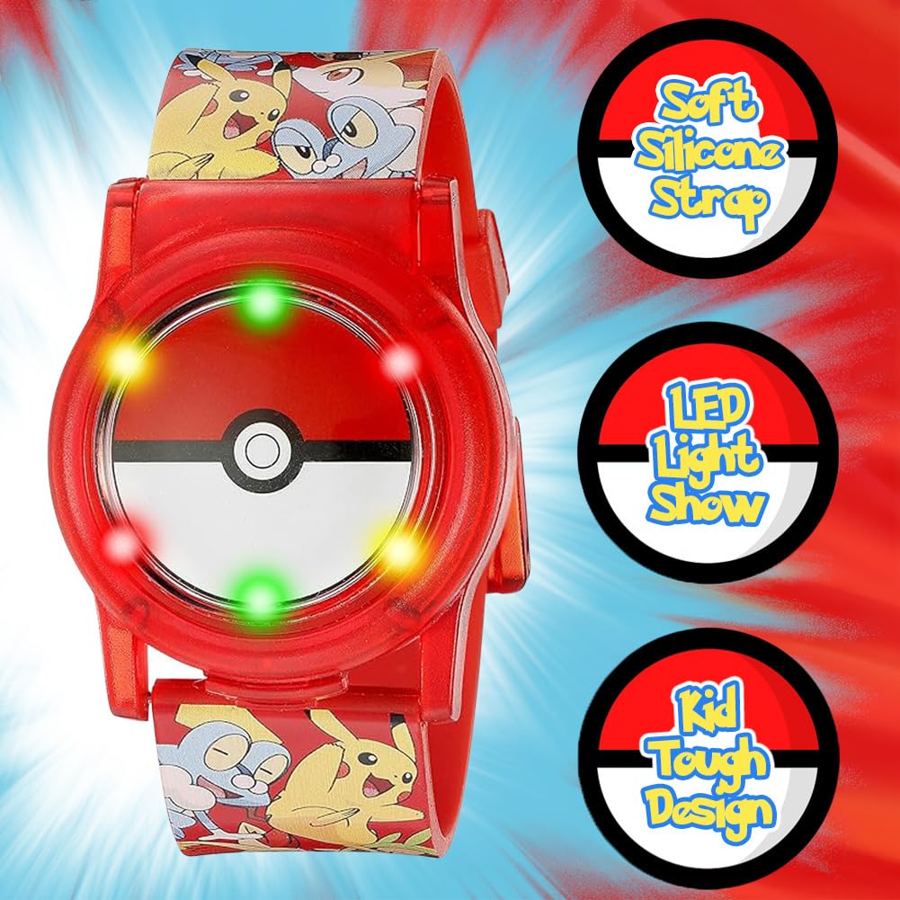 Accutime Kids Pokemon Pokeball Digital LCD Quartz Flip Open Red Wrist Watch, Cool Inexpensive Gift & Party Favor for Boys, Girls