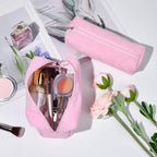 SOIDRAM Makeup Bag Corduroy Cosmetic Bag Cute Pink Makeup Pouch 1Pcs Large Capacity Makeup Bags and 1Pcs Makeup Brushes Storage