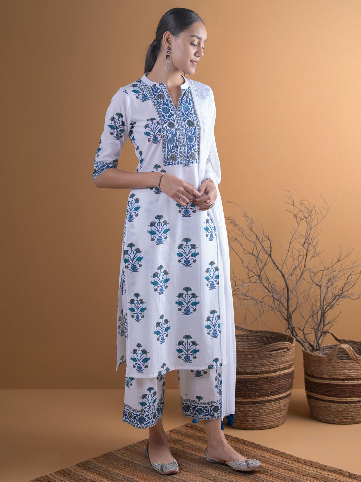 Libas WomenS Cotton Kurta Sets (6538_White