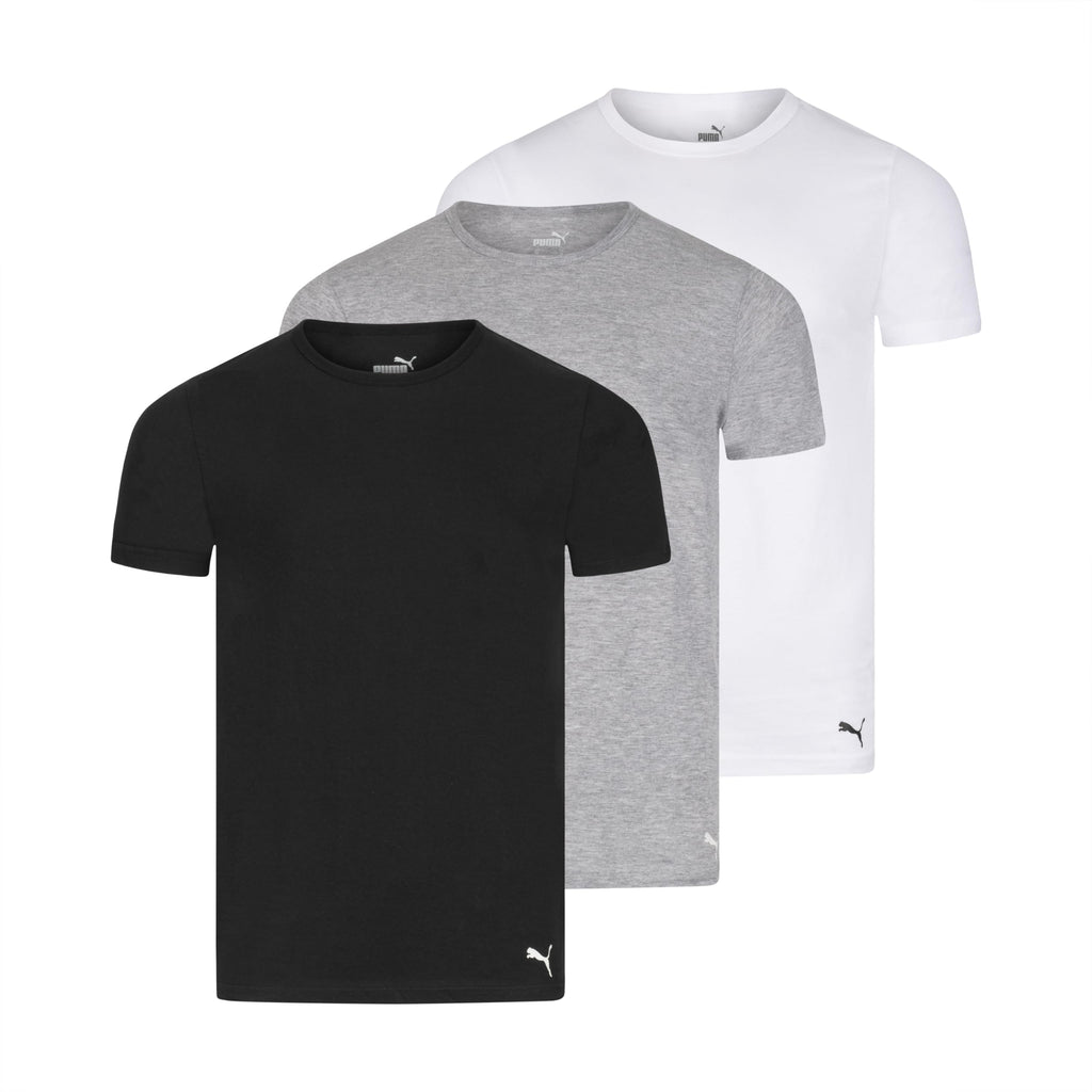 Puma Men's 3 Pack Crew Neck T-Shirts, White/Gray/Black, S