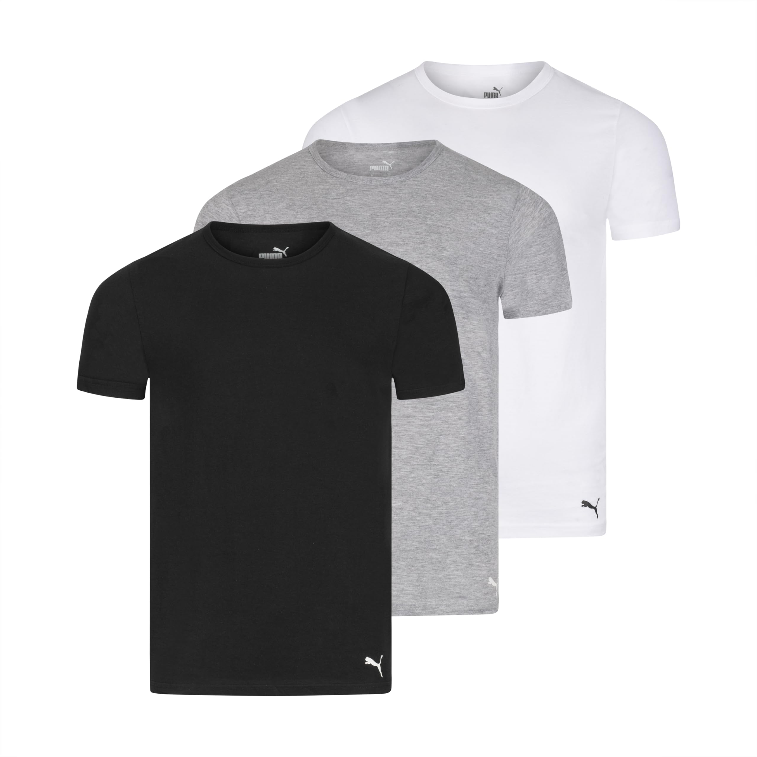 Puma Men's 3 Pack Crew Neck T-Shirts, White/Gray/Black, S