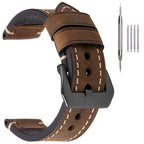 EACHE Leather Watch Bands for Men, 20mm Crazy Horse Handmade Watchband Dark Brown-Silver Hardware