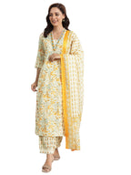 Libas Womens Printed Cotton A-Line Kurta With Salwar And Dupatta