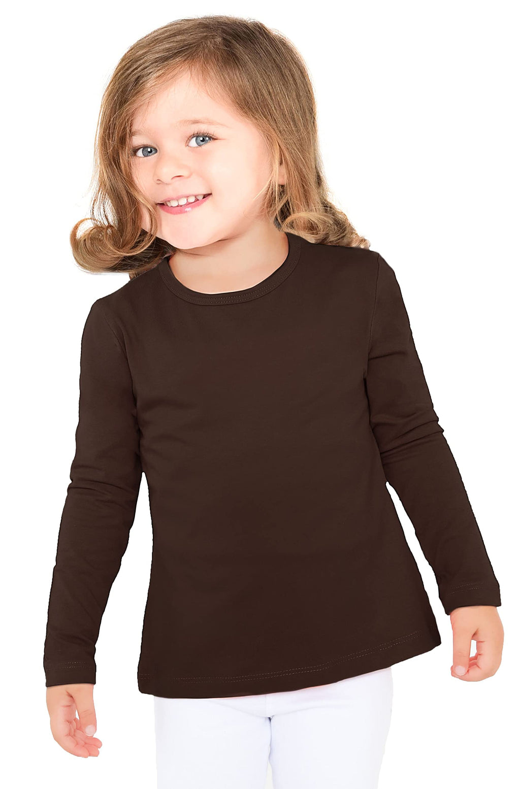 Lilax Girls' Basic Long Sleeve Round Neck Cotton T-Shirt 12 Brown