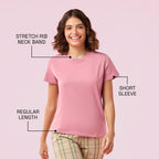 Enamor Womens Solid Relaxed Fit T-Shirt (E311_Lilas