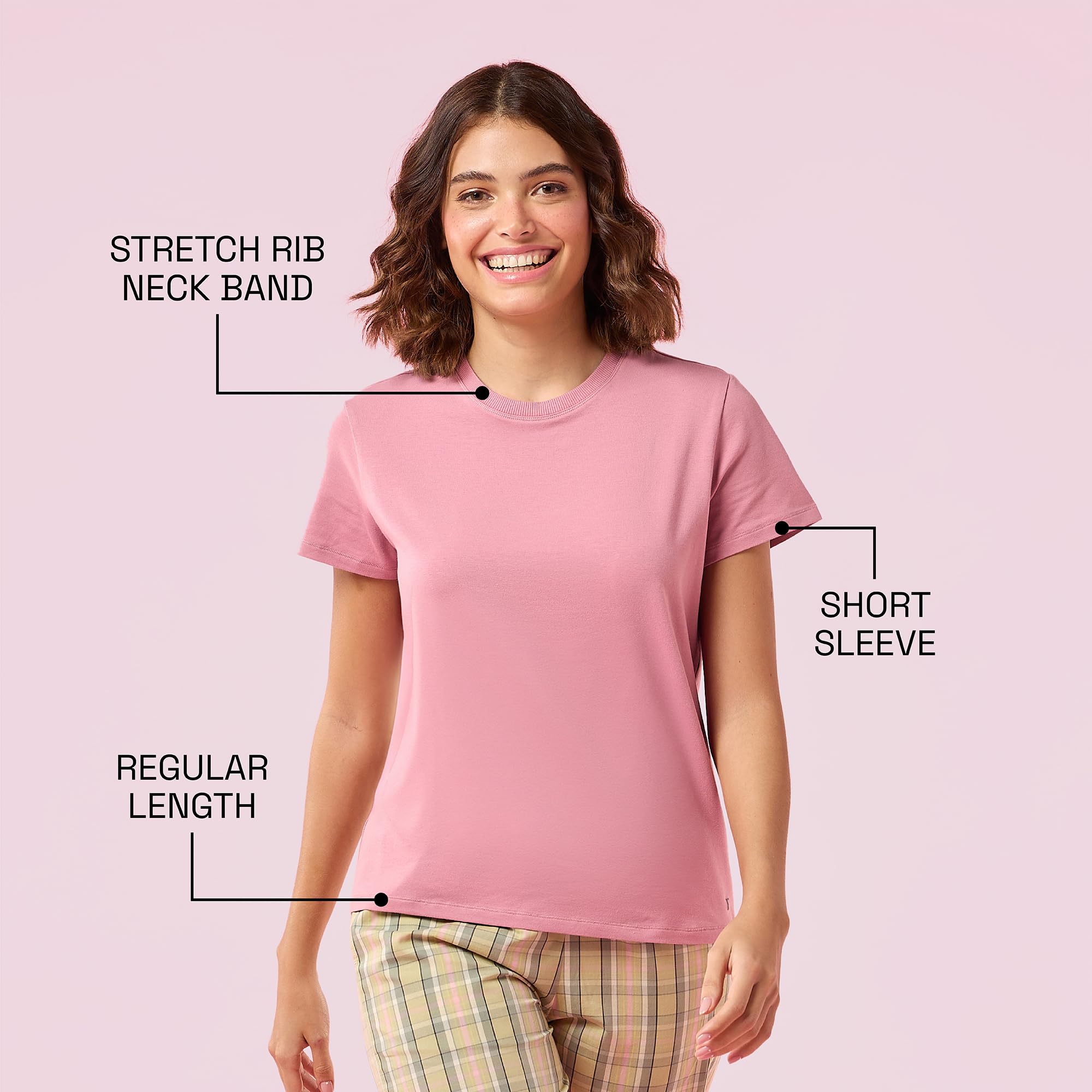 Enamor Womens Solid Relaxed Fit T-Shirt (E311_Lilas