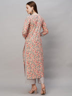 ANNI DESIGNER Womens Cotton Blend Printed Straight Kurta with Pant (Cam Peach_XXL_Peach_XX-Large)