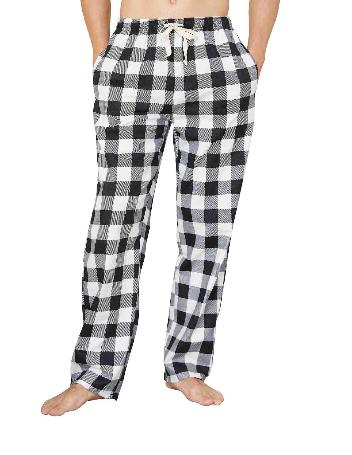 HiddenValor Mens Plaid Cotton Pajama Lounge Pants (Black/White, XX-Large)