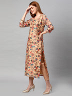 ANNI DESIGNER Womens Cotton Blend Floral Printed Straight Kurta with Pants & Dupatta (MADHUBANI-Beige_M_Beige_Medium)
