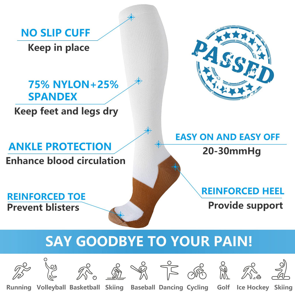 bropite Copper Compression Socks for Men & Women Circulation- 6 Pairs 20-30mmhg Support Compression Socks - Best for Running, At