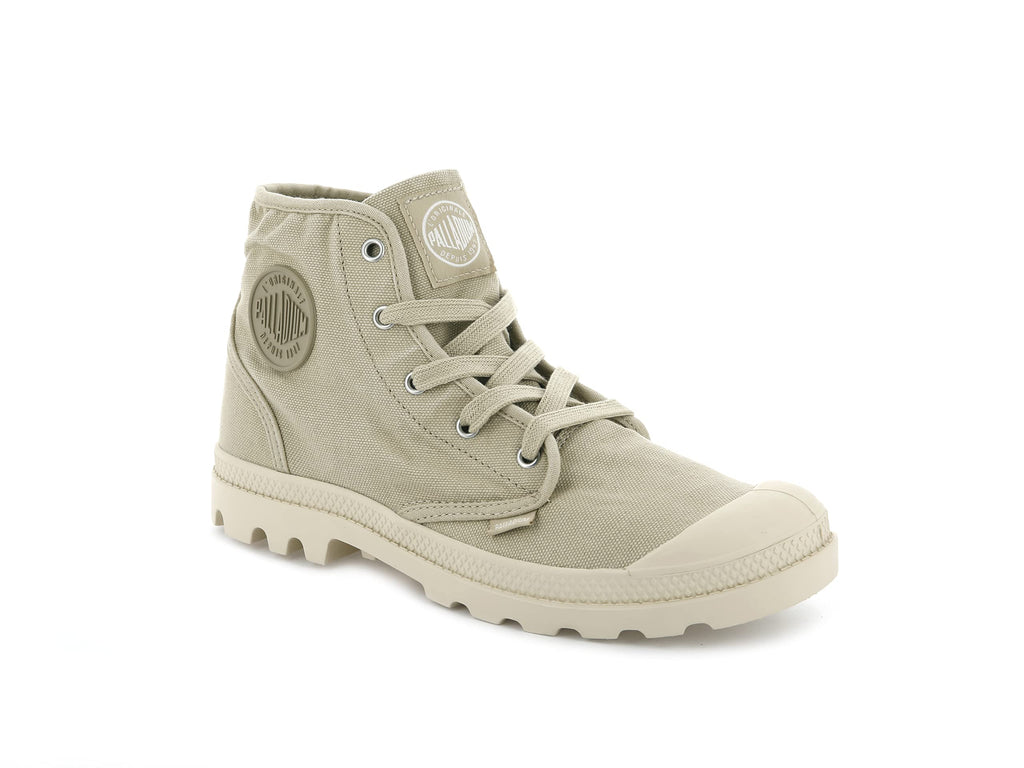 Palladium Women's Pampa Hi Boot, Vegan Canvas Lace Up Boot, Sahara/Ecru, 7.5 M