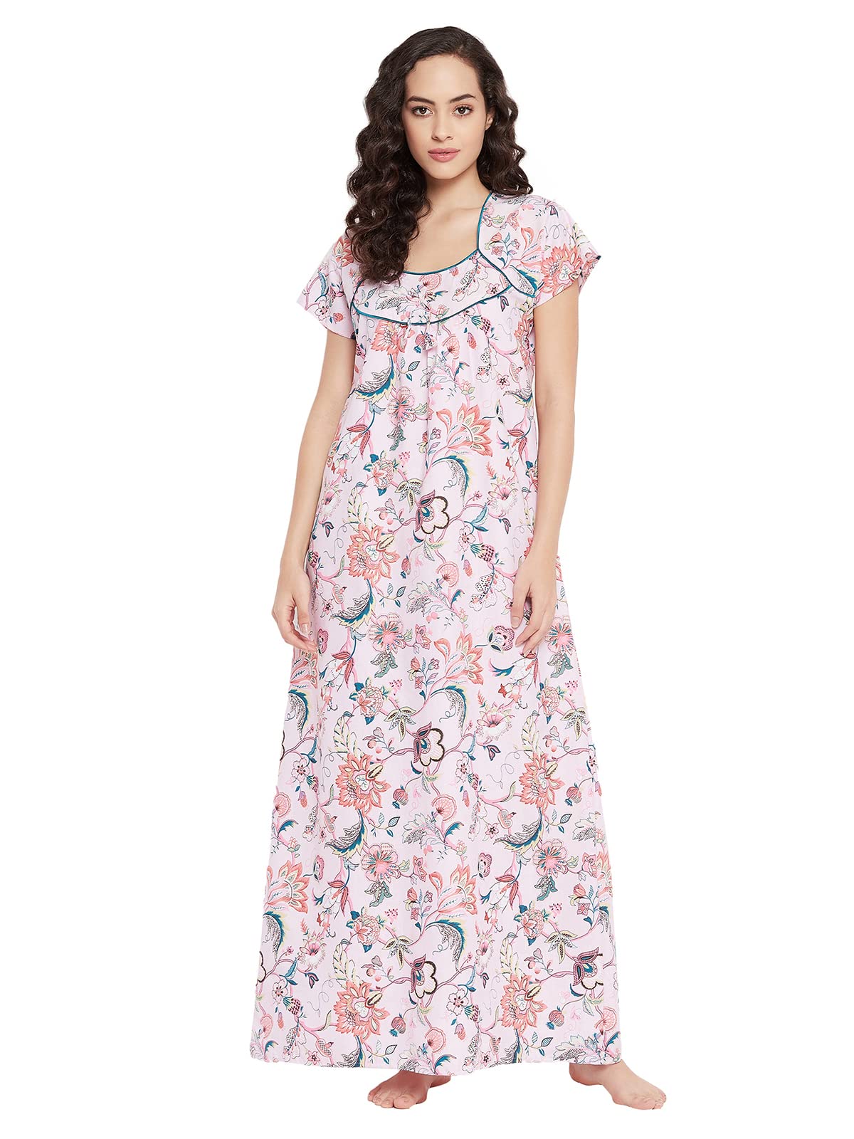 Clovia Womens Cotton Maxi Casual Nightdress (NS1211J22L_Pink_L)
