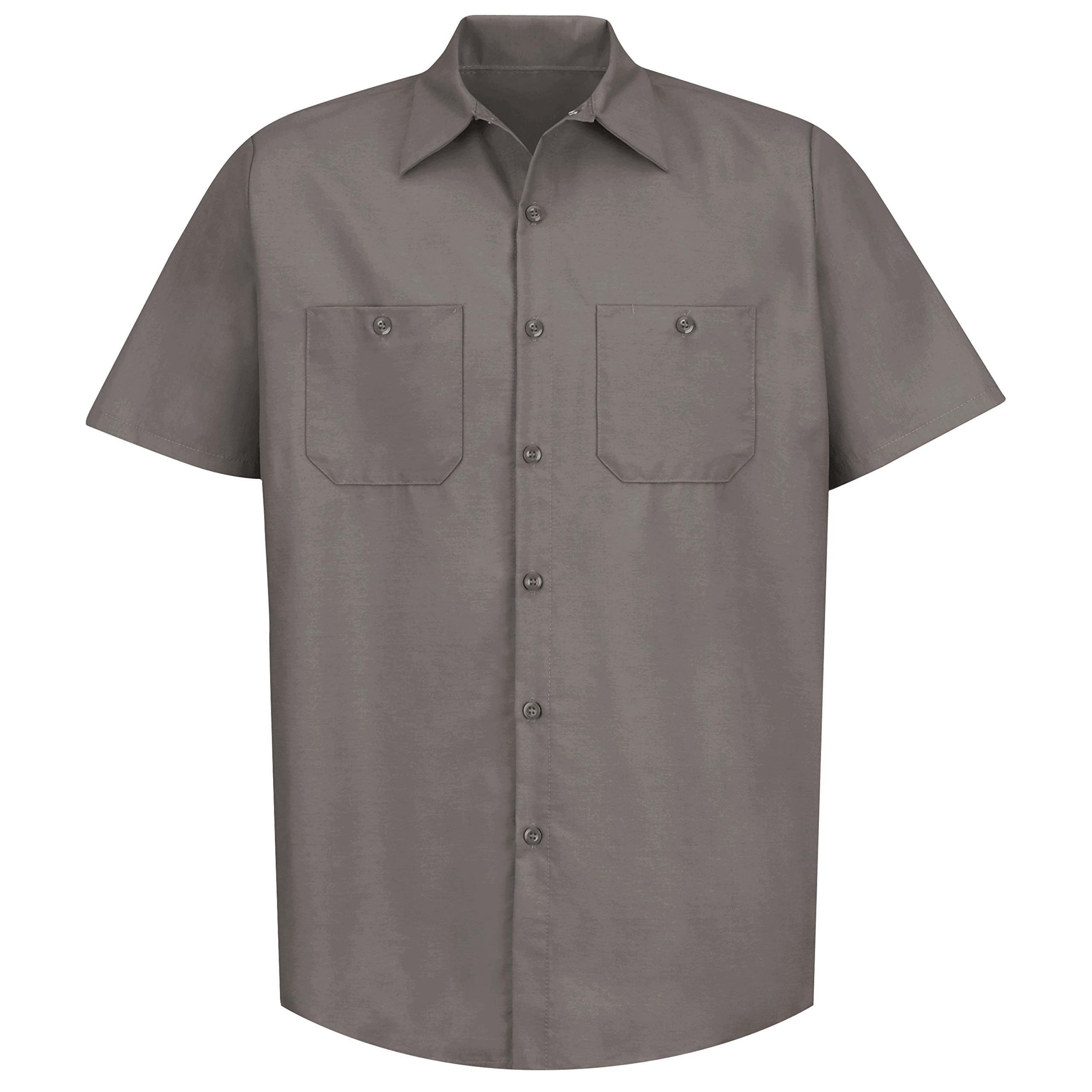 Red Kap Mens Standard Industrial Work Shirt, Regular Fit, Short Sleeve, grey, 4X-Large