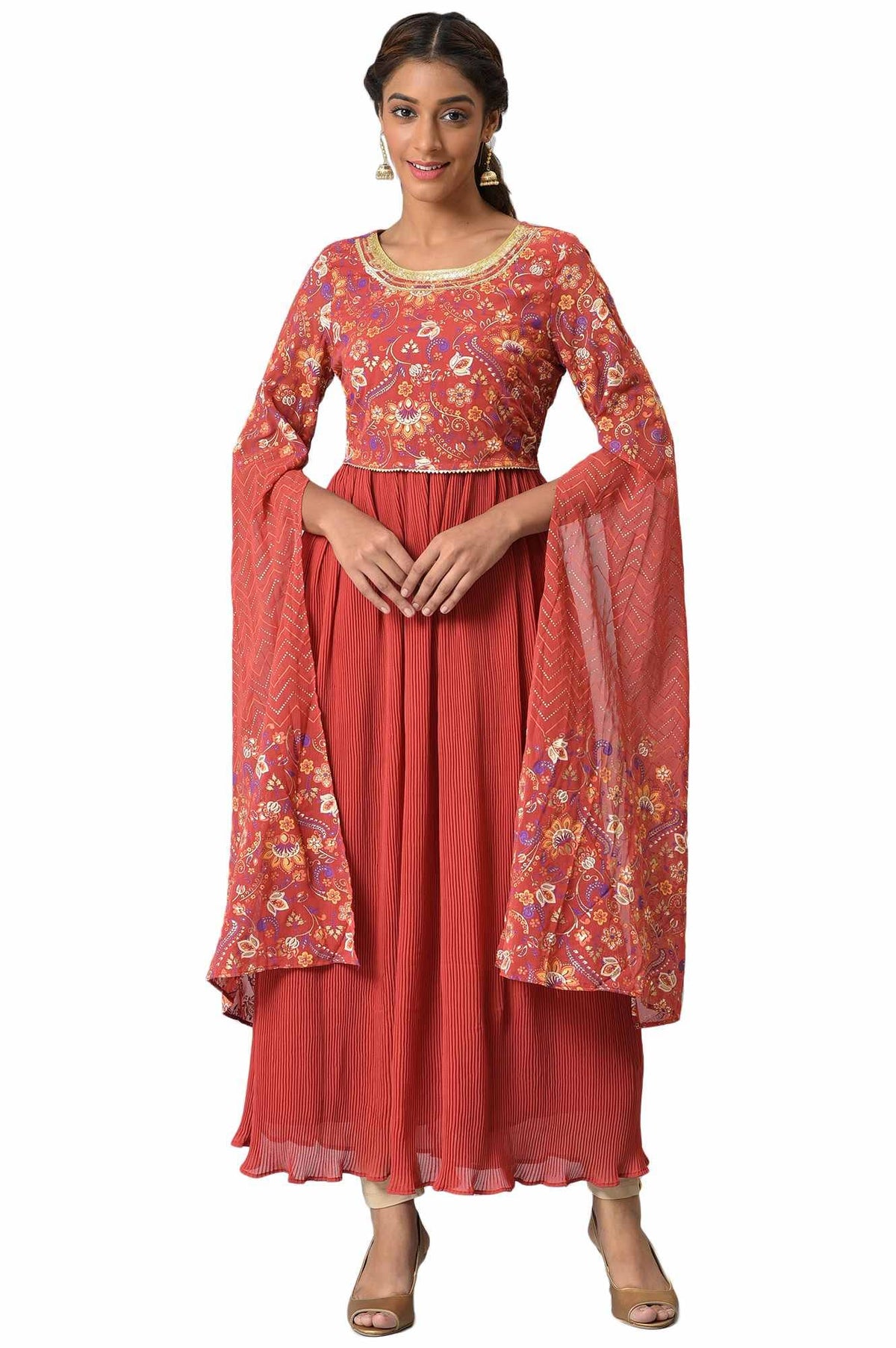 Aurelia Women Scarlet Floral Printed Straight Polyester Kurta_22Aua13493-506038_XXL