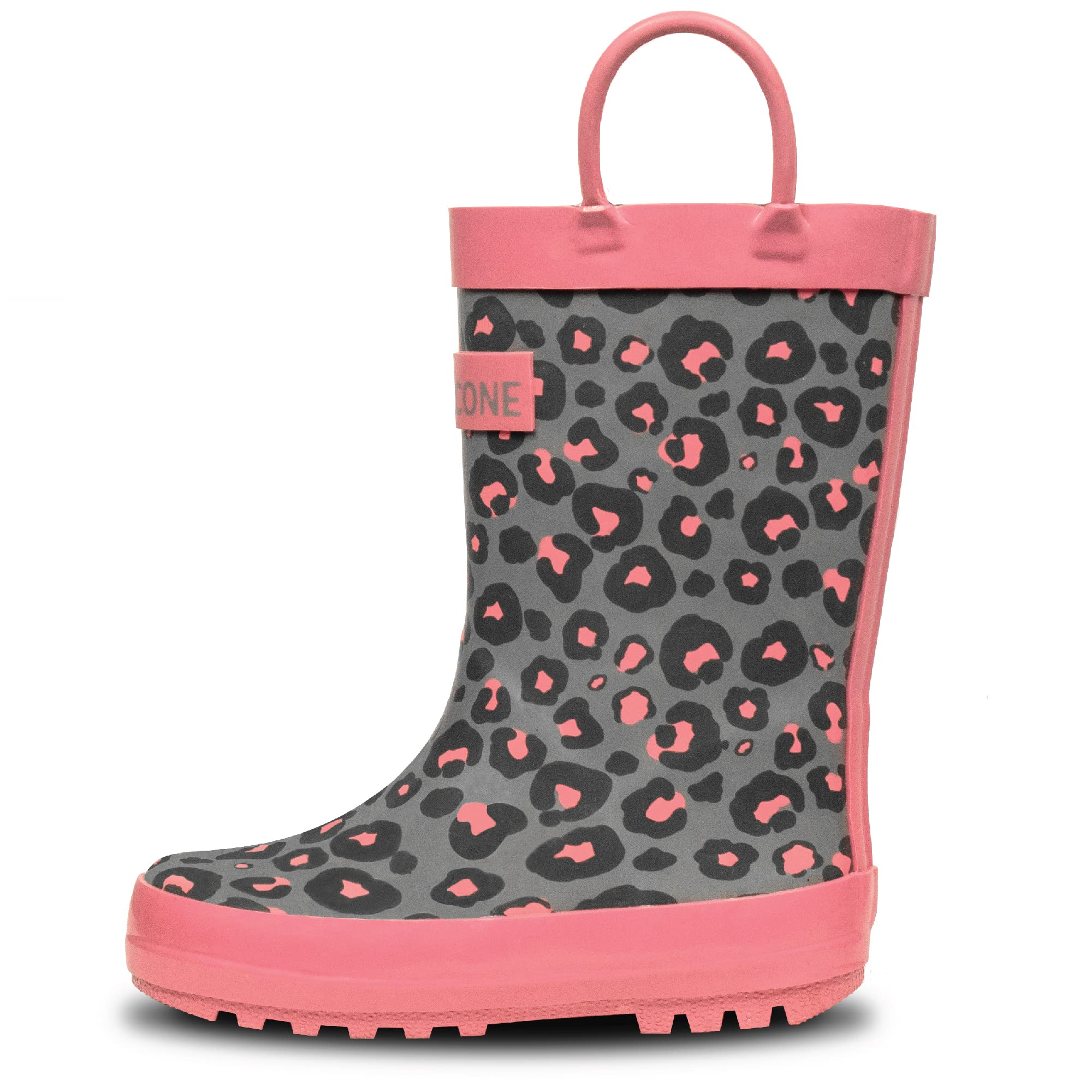 Lone Cone Rain Boots with Easy-On Handles in Fun Patterns & Solid Colors for Toddlers and Kids, Leopard - Shiny Finish, 13 Littl