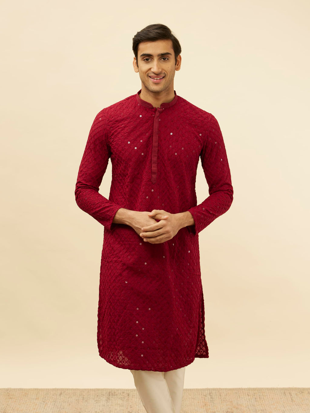 Manyavar Mens Cotton Blend Embroidered Kurta Pyjama Set